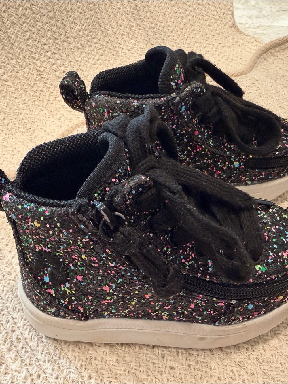 Classic Black High-Top Kids Sneakers with Multicolor Glitter